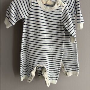 Two GAP Navy and White Striped Baby Rompers